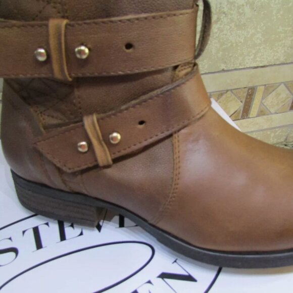 NEW STEVE MADDEN BROWN LEATHER MID BOOTS WOMENS SIZES - Picture 4 of 7